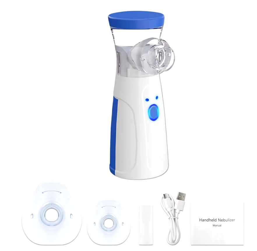 Nebulizador portátil manual con depósito de 200 ml, incluye 3 máscaras y cable USB - Funciona con 2 pilas AA no incluidas, nebulizador bebe, humidificador bebes, humidificador bebes mocos y tos
