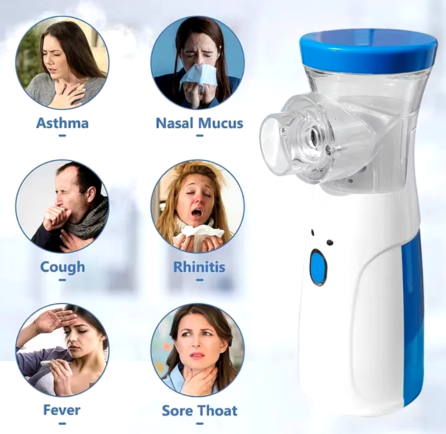 Nebulizador portátil manual con depósito de 200 ml, incluye 3 máscaras y cable USB - Funciona con 2 pilas AA no incluidas, nebulizador bebe, humidificador bebes, humidificador bebes mocos y tos