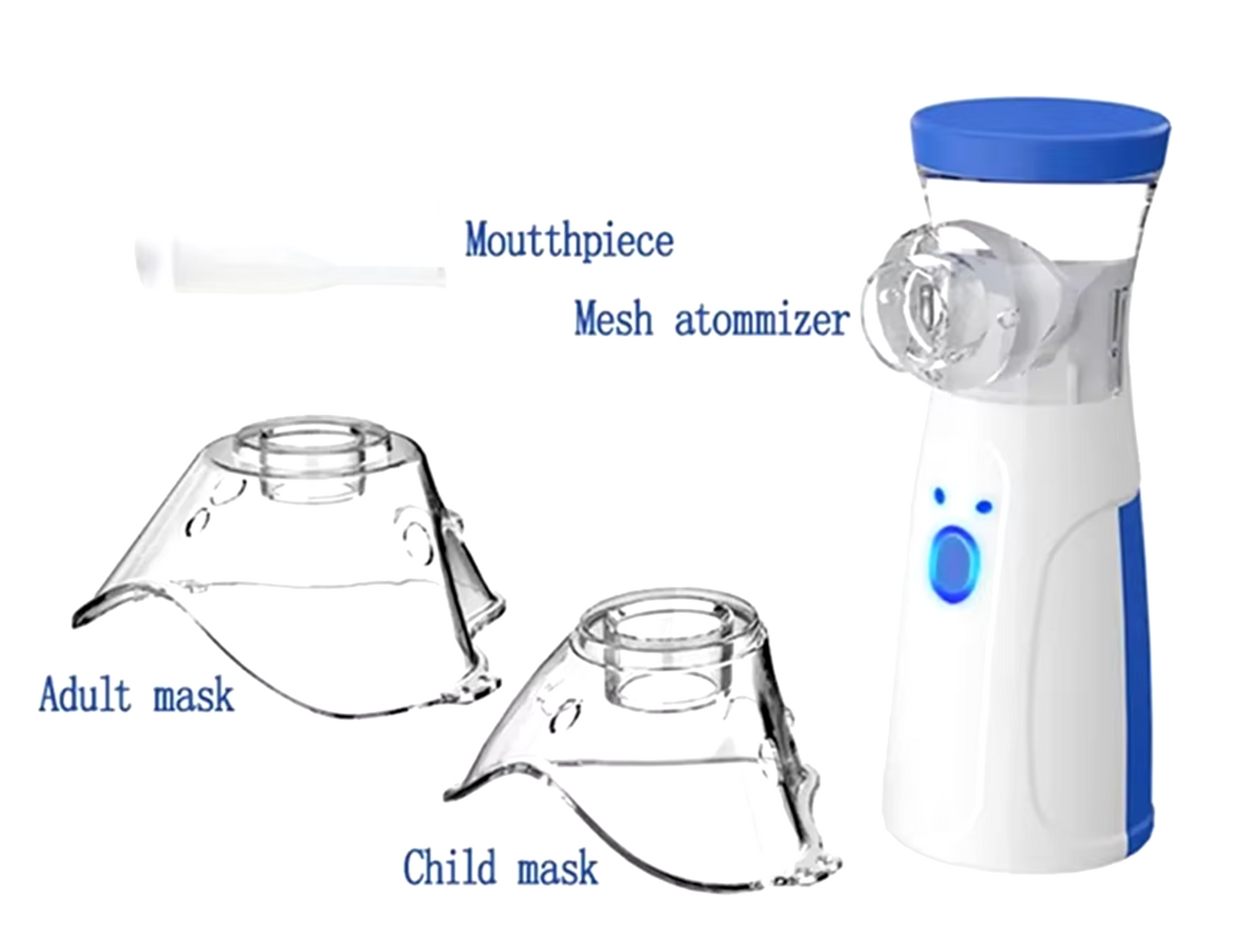 Nebulizador portátil manual con depósito de 200 ml, incluye 3 máscaras y cable USB - Funciona con 2 pilas AA no incluidas, nebulizador bebe, humidificador bebes, humidificador bebes mocos y tos