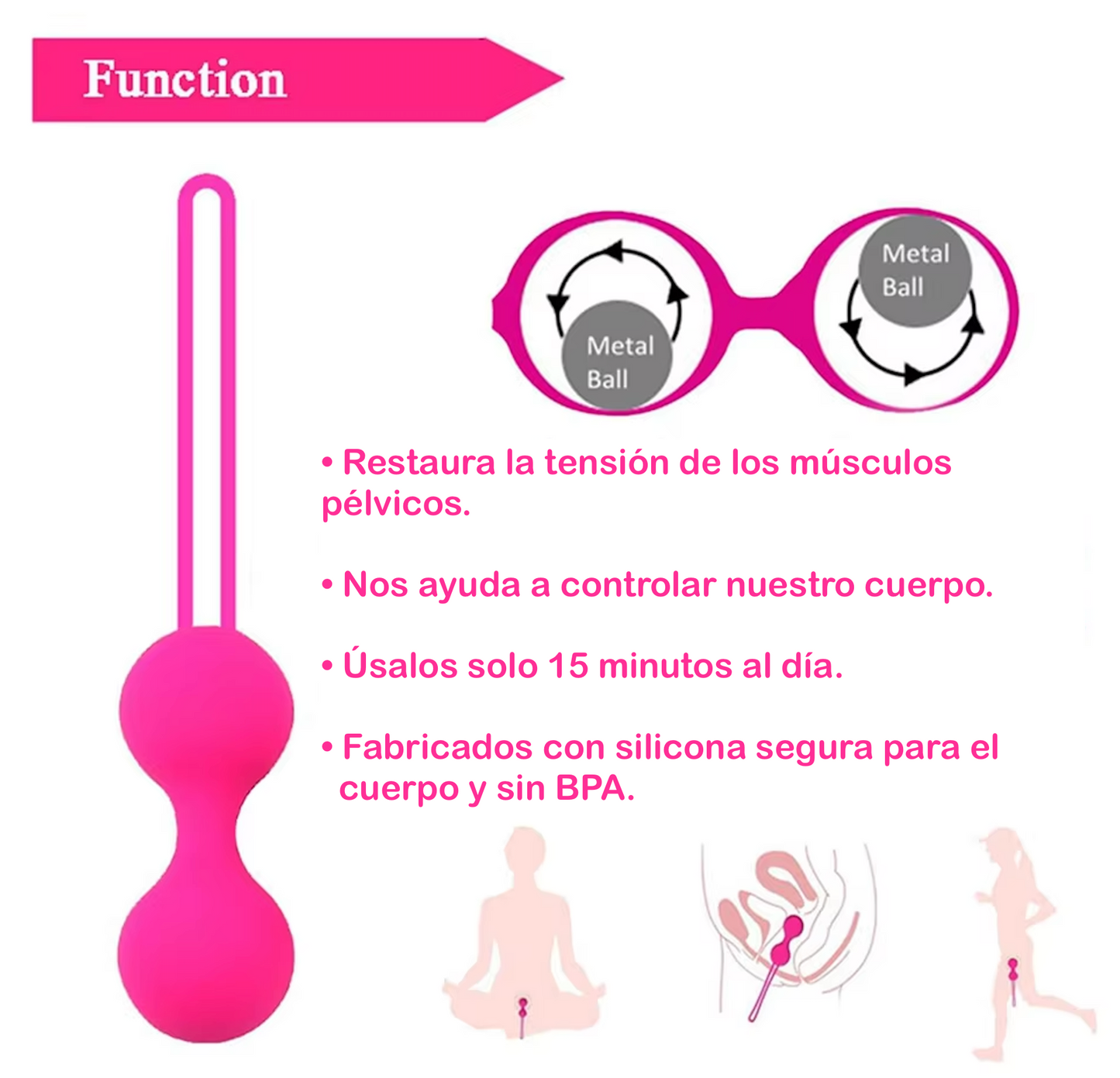 Bolas Chinas - Bolas Pélvicas, fortalece los músculos pélvicos y previene la incontinencia urinaria, entrenamiento completo del suelo pélvico para Mujeres, rosa